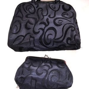 🏖 Black Cosmetic Bag 2 Pc Set